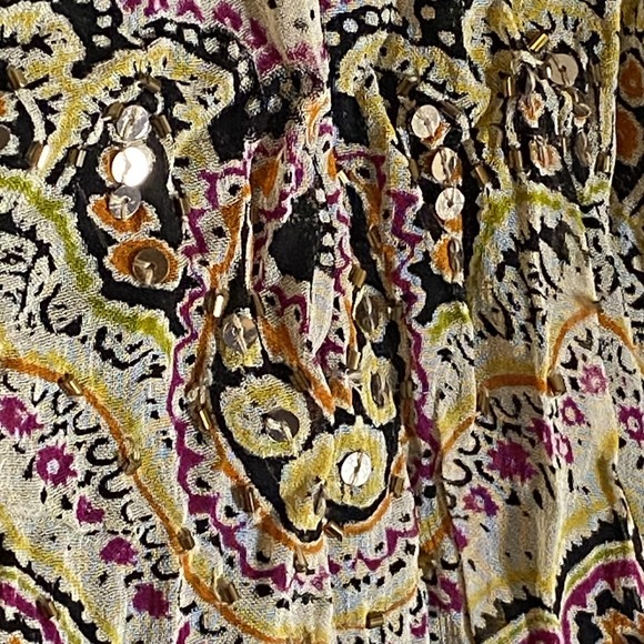 Bila Top Womens Small Multicolor Beaded Boho Paisley Tunic Blouse Fun Sequin New - Picture 5 of 16